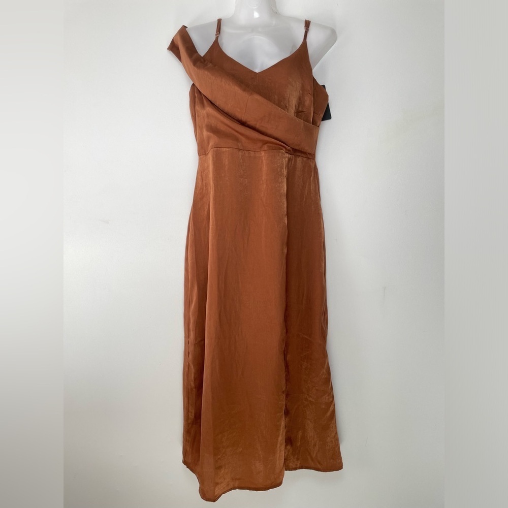 J.O.A Rust Orange Brown Satin Spaghetti Strap Midi Dress Women Sz Medium Party